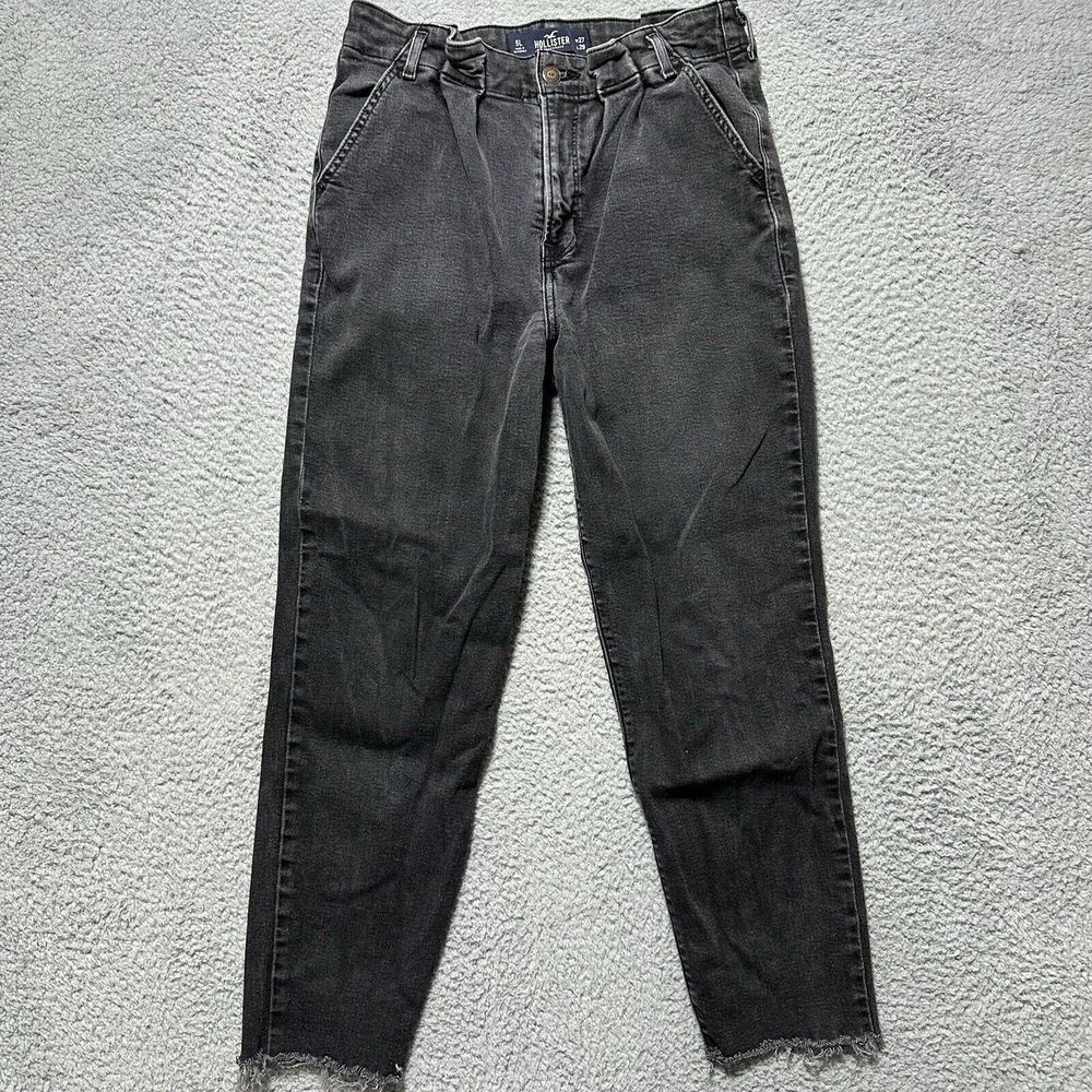 Hollister Ultra High Rise Mom Jeans 5L W27 L29 Raw Hem‎ Black Denim Stretch Fade